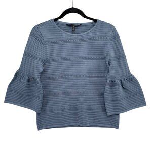 WHBM Drama Sleeve Pullover Top Womens China Blue Textured Knit Size XS